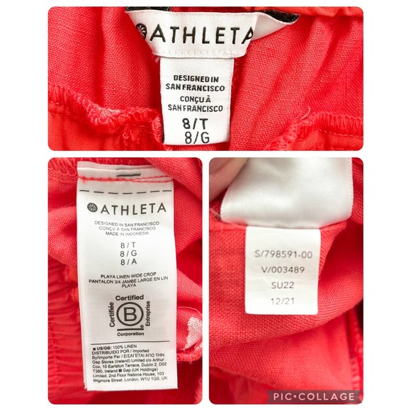 Athleta Linen Wide Leg High Rise Elastic Waist Crop Pants Women Size 8Tall - Picture 15 of 16